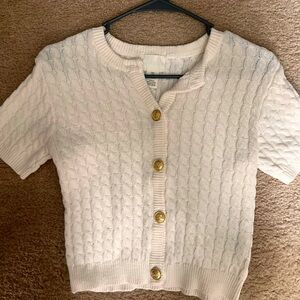 White cable knit cardigan -S